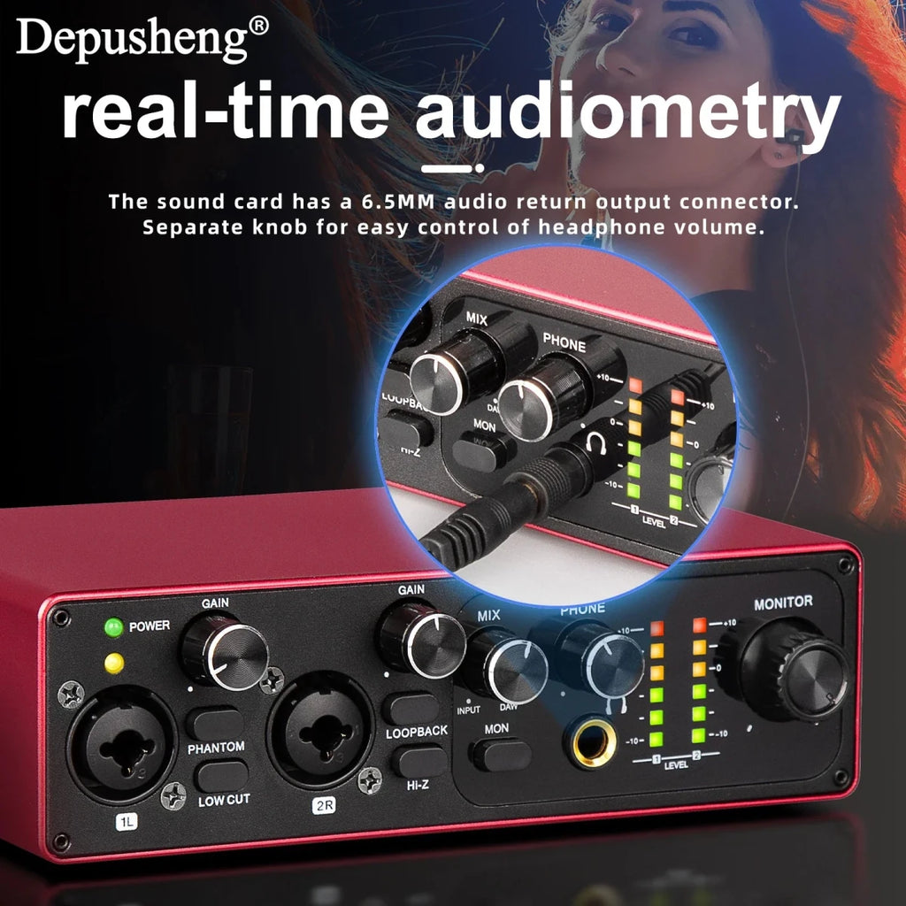 2 - Channel USB Audio Interface with 48V Phantom Power for Live Streaming, Studio Recording & Podcasts - DB AV Supplies