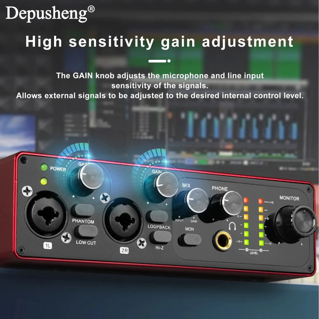 2 - Channel USB Audio Interface with 48V Phantom Power for Live Streaming, Studio Recording & Podcasts - DB AV Supplies