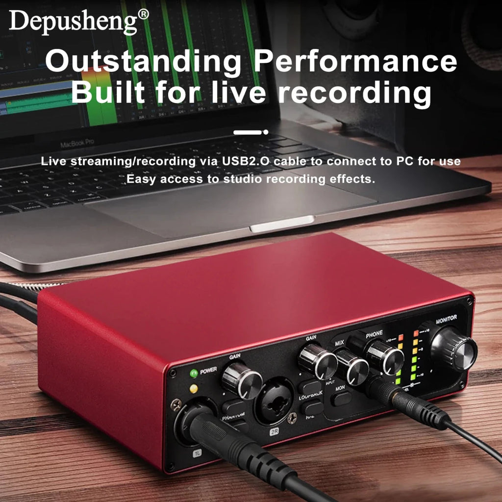 2 - Channel USB Audio Interface with 48V Phantom Power for Live Streaming, Studio Recording & Podcasts - DB AV Supplies