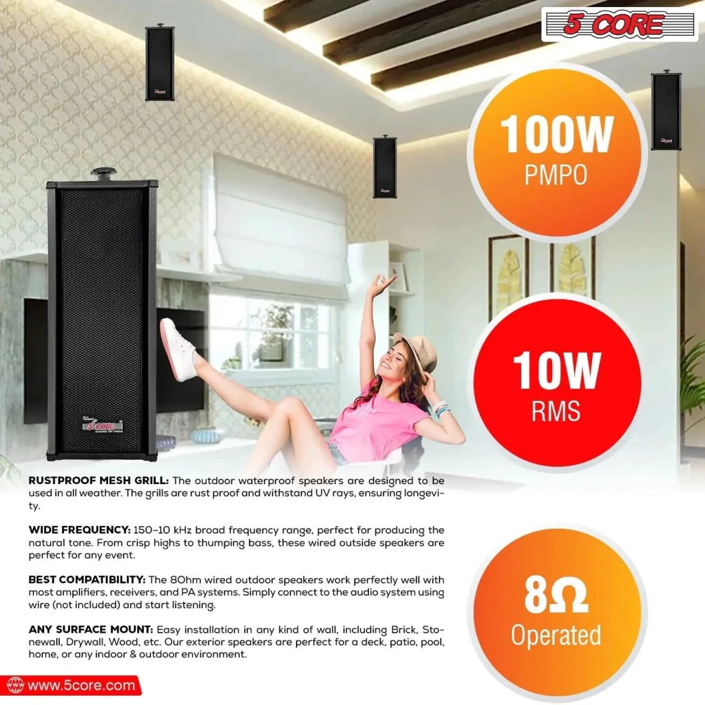 5Core 100W Indoor/Outdoor Stereo Speakers - DB AV Supplies