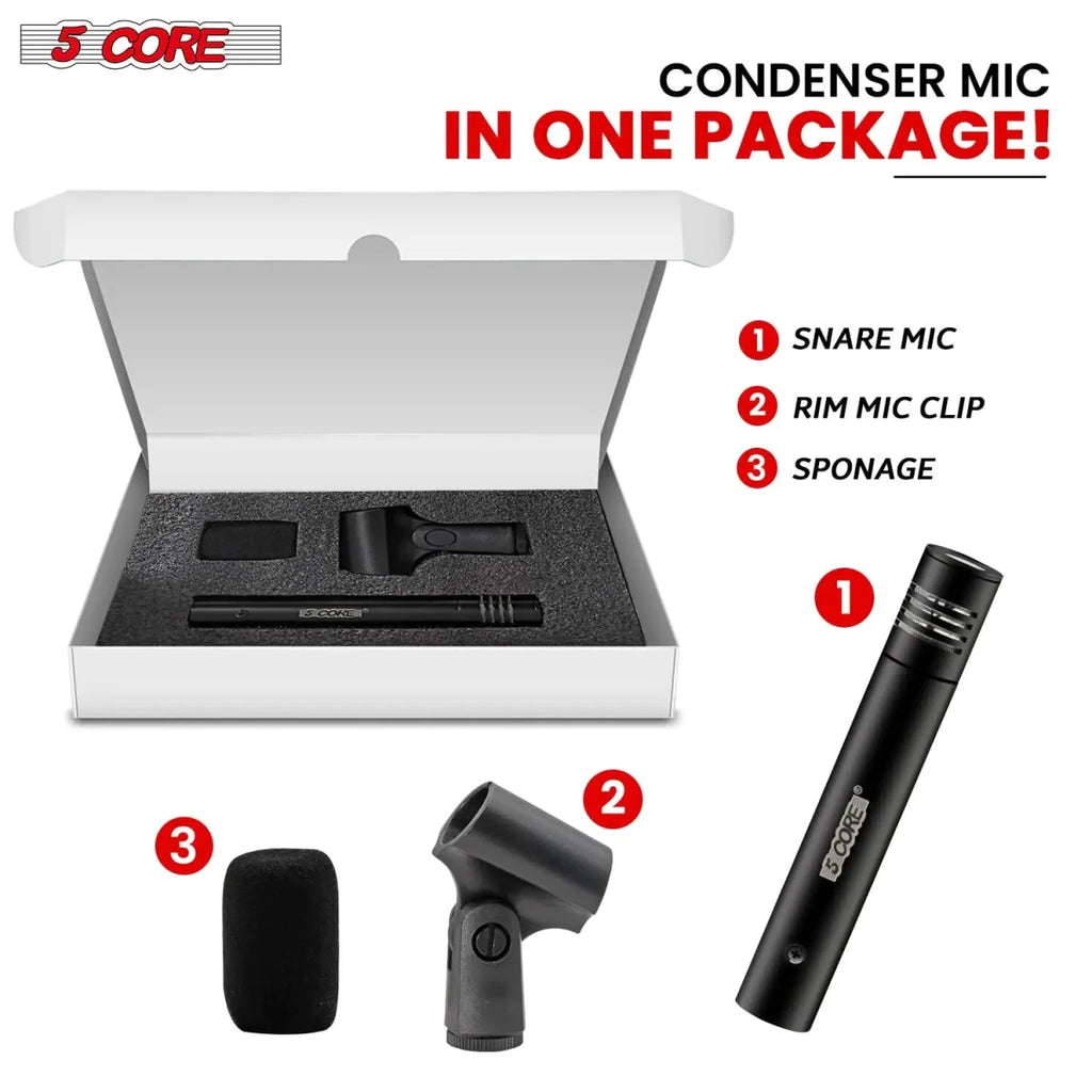 5Core Dynamic Instrument Microphone Professional XLR Cardioid Pencil Stick Condenser Mic - DB AV Supplies