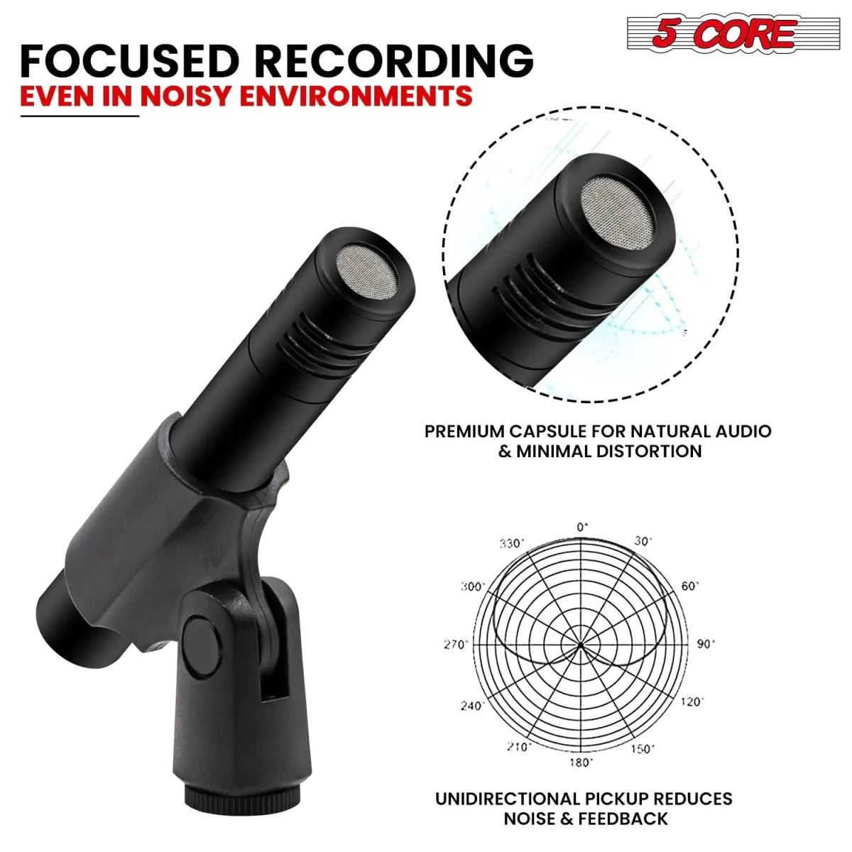 5Core Dynamic Instrument Microphone Professional XLR Cardioid Pencil Stick Condenser Mic - DB AV Supplies