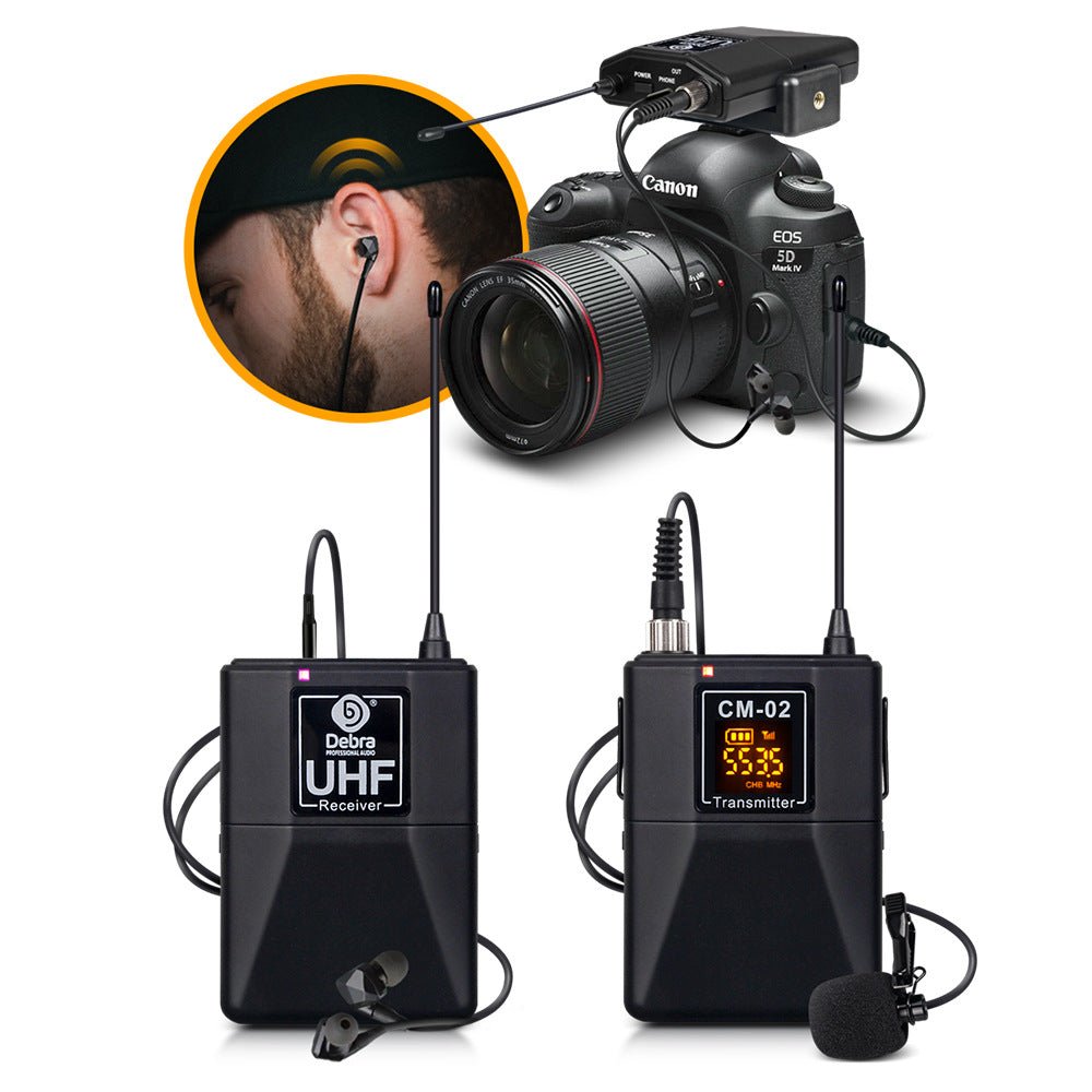 Wireless Microphone With Monitor Lavalier Camera Radio Microphone SLR Interview Recording - DB AV Supplies